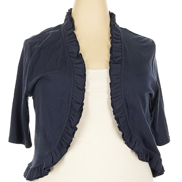Charter Club Sweaters - Charter Club Dark Blue Ruffle Trim Cardigan 🦋